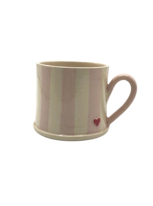 Pink stripe heart mug by hogben pottery