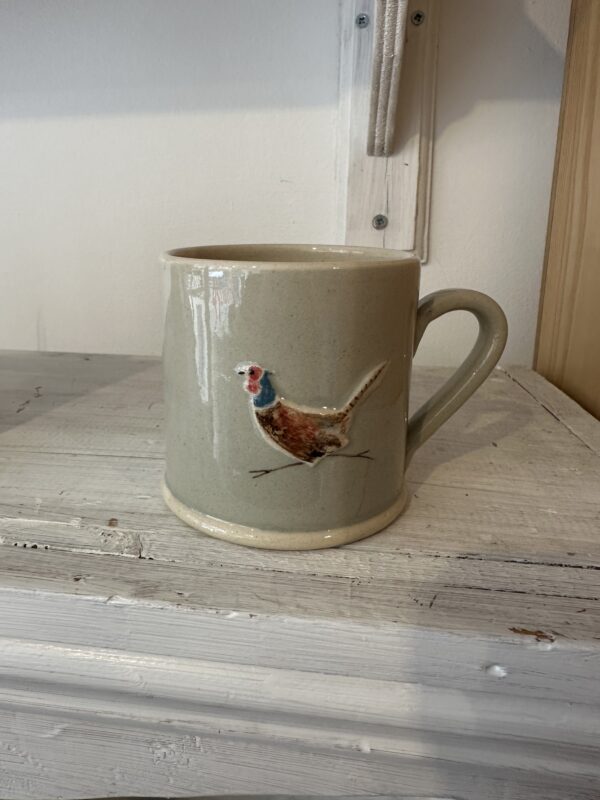 Eau de nil pheasant mug by hogben pottery