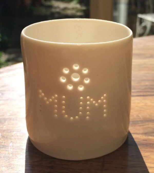 Mum Porcelain Tealight Holder by Luna Lighting