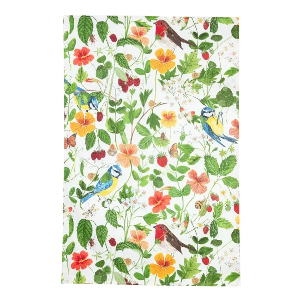 Birds and Bees White Tea Towel by Particle Press