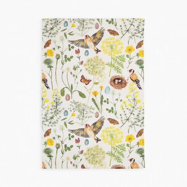 Goldfinch and Buttercup Tea Towel By Particle Press
