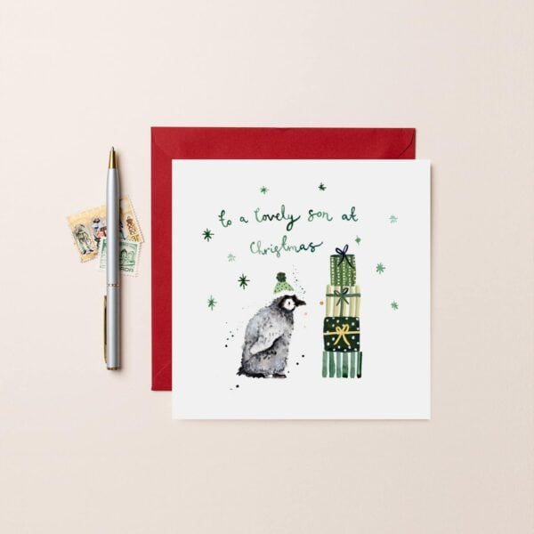 Lovely Son Penguin Card by Louise Mulgrew