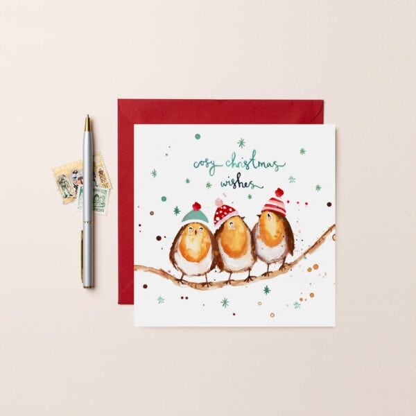 Cosy Christmas Robins Card by Louise Mulgrew