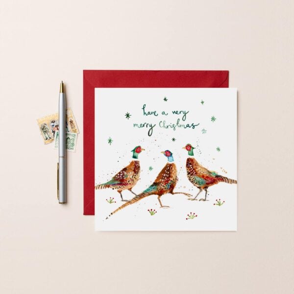 Three Christmas Pheasants Card by Louise Mulgrew