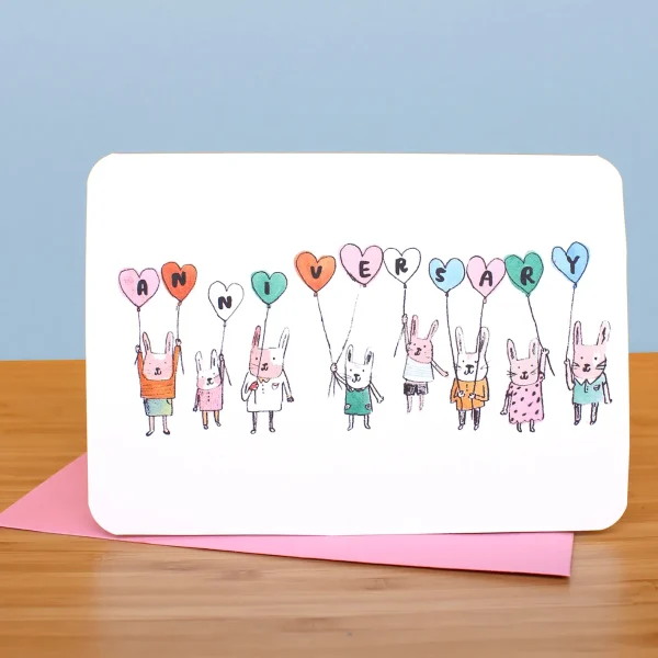 Anniversary Bunnies and Balloons Card By Laura Skilbeck