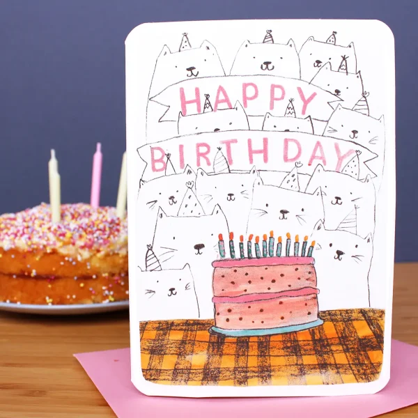 Cats and Cake Birthday Card By Laura Skilbeck