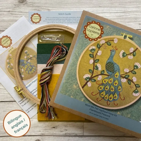 Flamboyant Peacock Appliqué Hoop Craft Kit By Corinne Lapierre