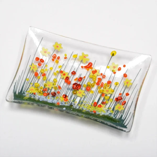 Handmade Fused Glass - Daffodil Medium Dish By Pam Peters Design