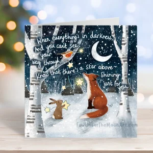 Christmas card - fox under the moon