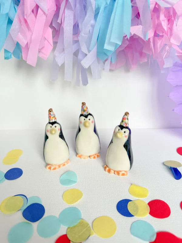 Cute little handmade porcelain party penguin By Shelly Lee