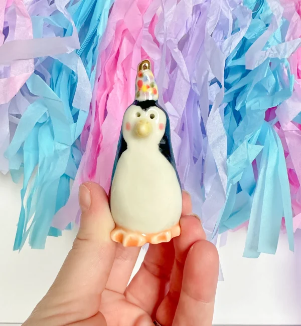 Cute little handmade porcelain party penguin By Shelly Lee