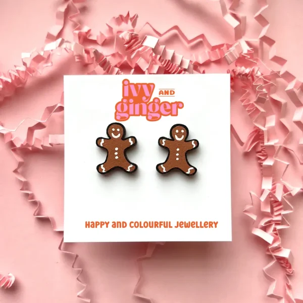 Gingerbread Man Christmas Stud Earrings By ivy & ginger