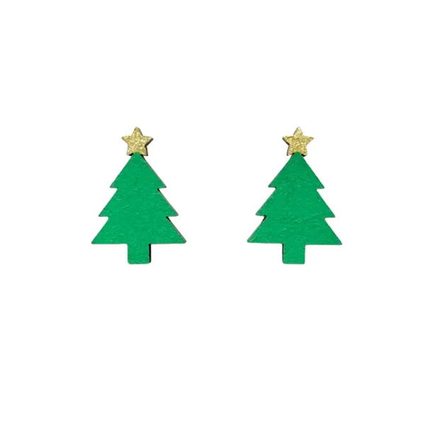 Hand Painted Wooden Christmas Tree Stud Earrings By Ivy & Ginger