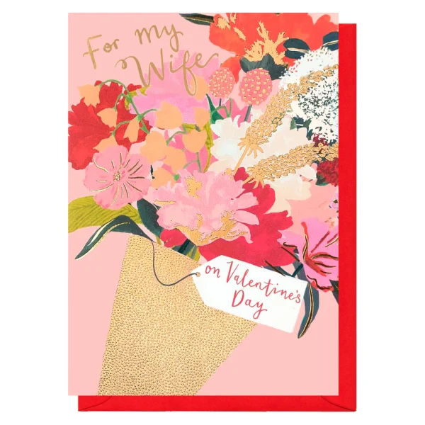 Wife Valentine's Bouquet Of Flowers Card by Louise Tiler