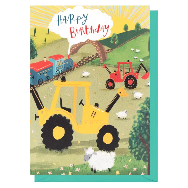 Tractor & Digger Happy Birthday Card by Louise Tiler