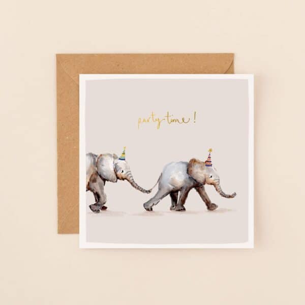 Elephants Party Time Card by Louise Mulgrew