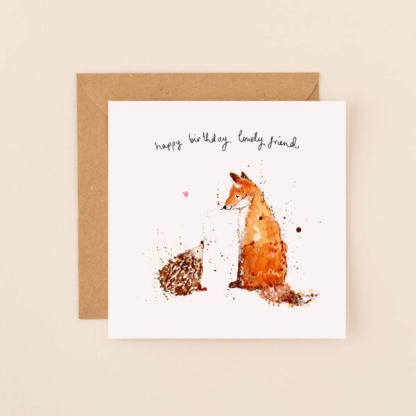 Hedgehog and Fox Lovely Friend Card by Louise Mulgrew