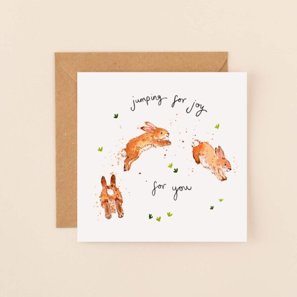 Bunnies Jumping for Joy Card by Louise Mulgrew