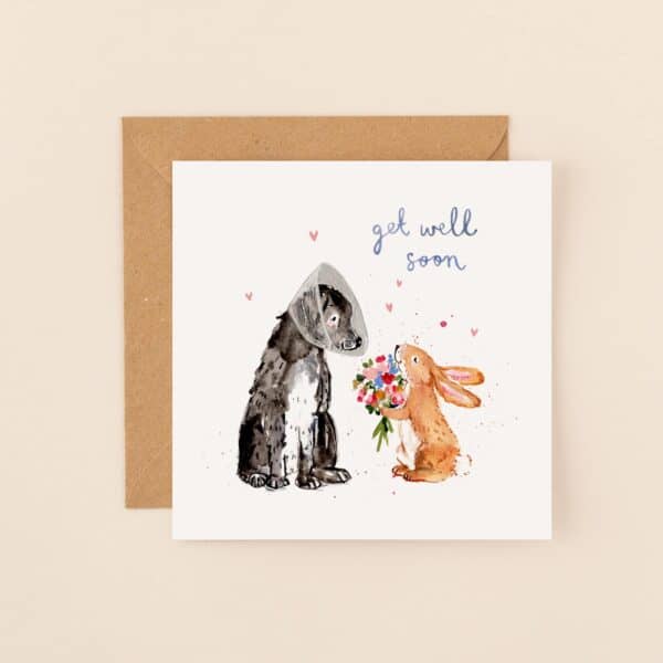 Bunny and Dog Get Well Soon Cad by Louise Mulgrew