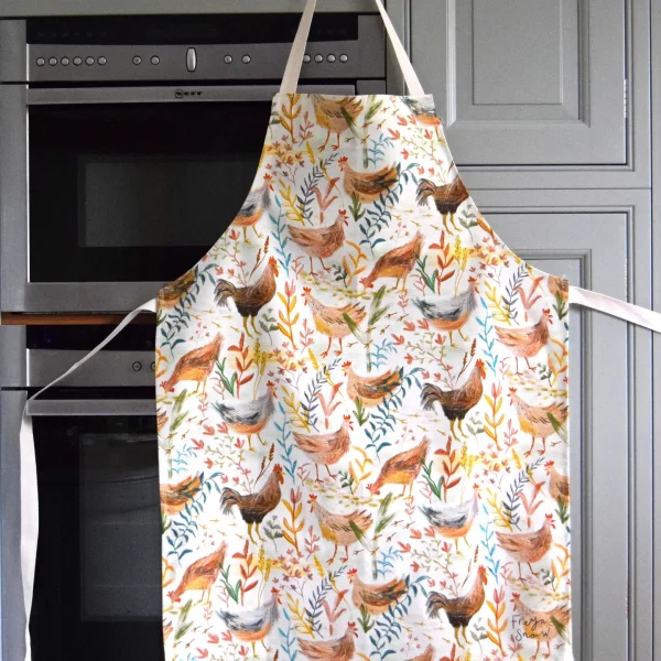 Country Chickens Cotton Apron By Freya Snow