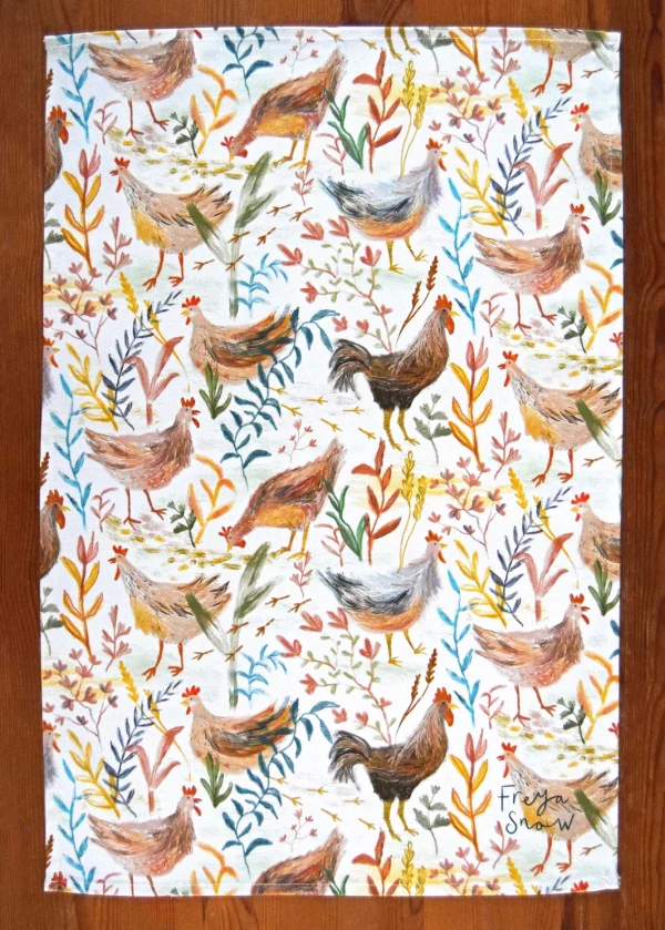 Chickens Tea Towel by Freya Snow