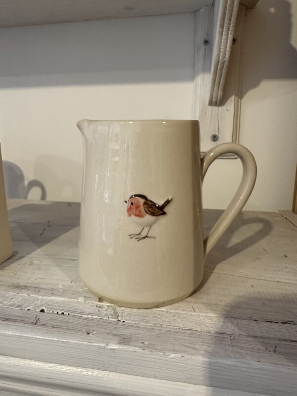 Cream Robin Medium Jug by Hogben Pottery