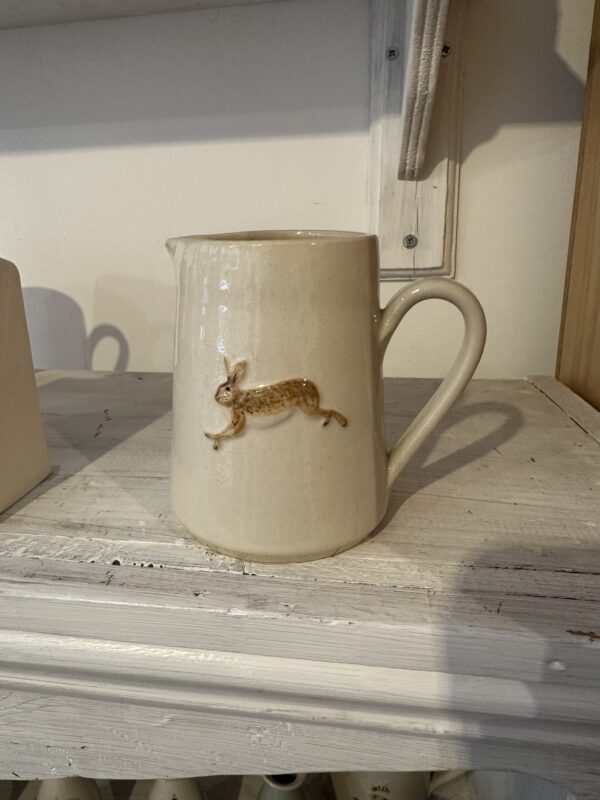 Cream Leaping Hare Meidum Jug by Hogben Pottery