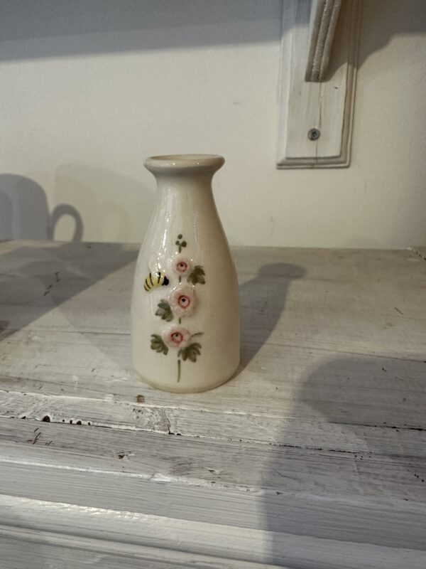 Cream Hollyhock & Bee Small Vase by Hogben Pottery