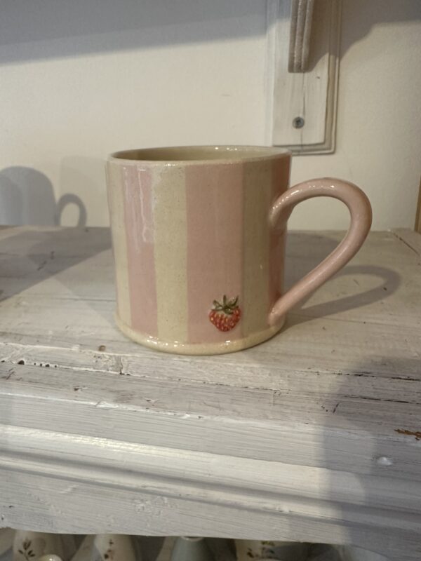 Pink Stripe Strawberry Mug by Hogben Pottery