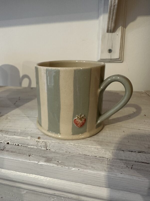 Blue stripe strawberry mug by Hogben Pottery