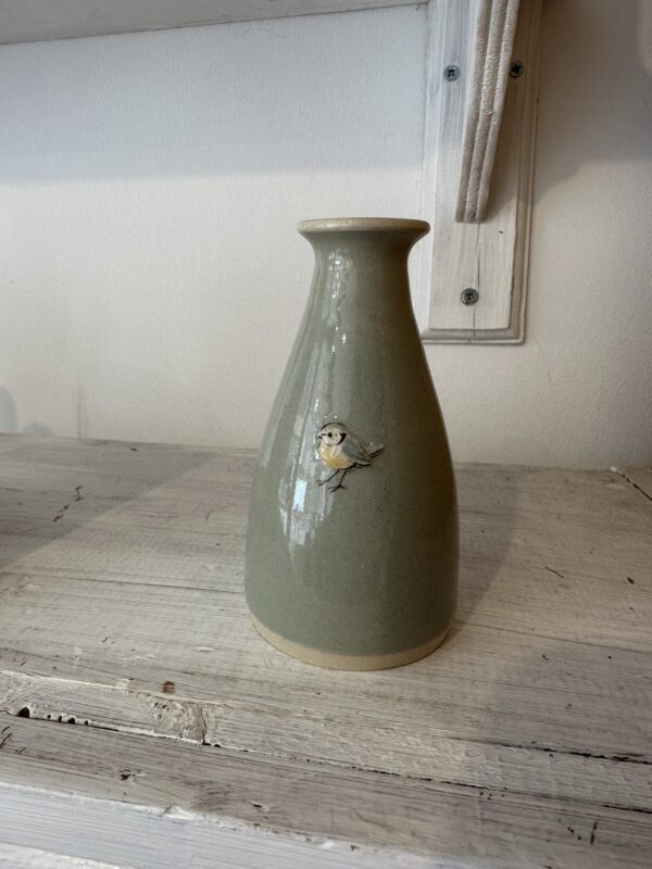 Eau de Nil Blue Tit Medium Vase by Hogben Pottery