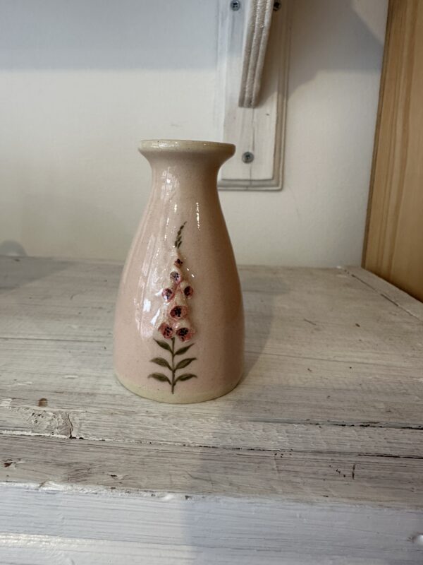 Pink foxglove small vase by hogben pottery