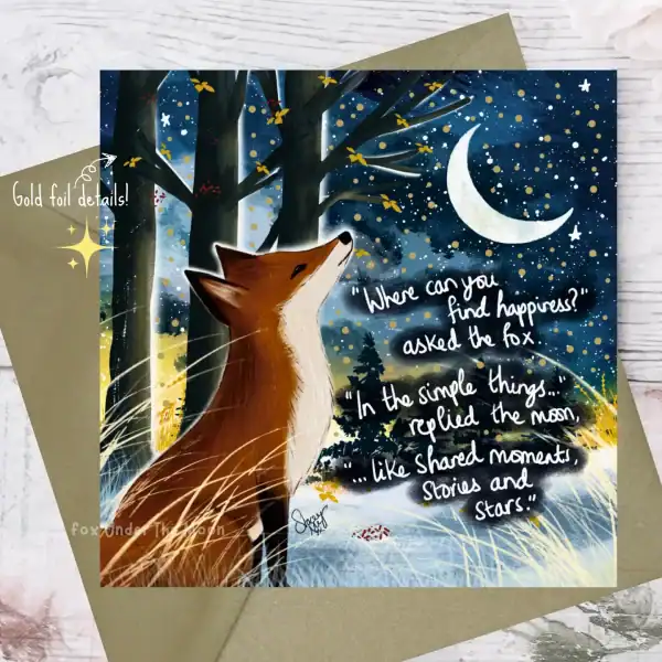 Happines greeting card by fox under the moon