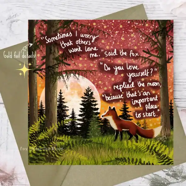 Love yourself greeting card by fox under the moon