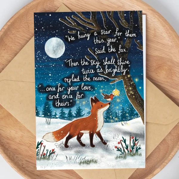 Twice as bright card by fox under the moon