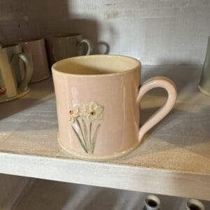 Pink narcissi mug by hogben pottery